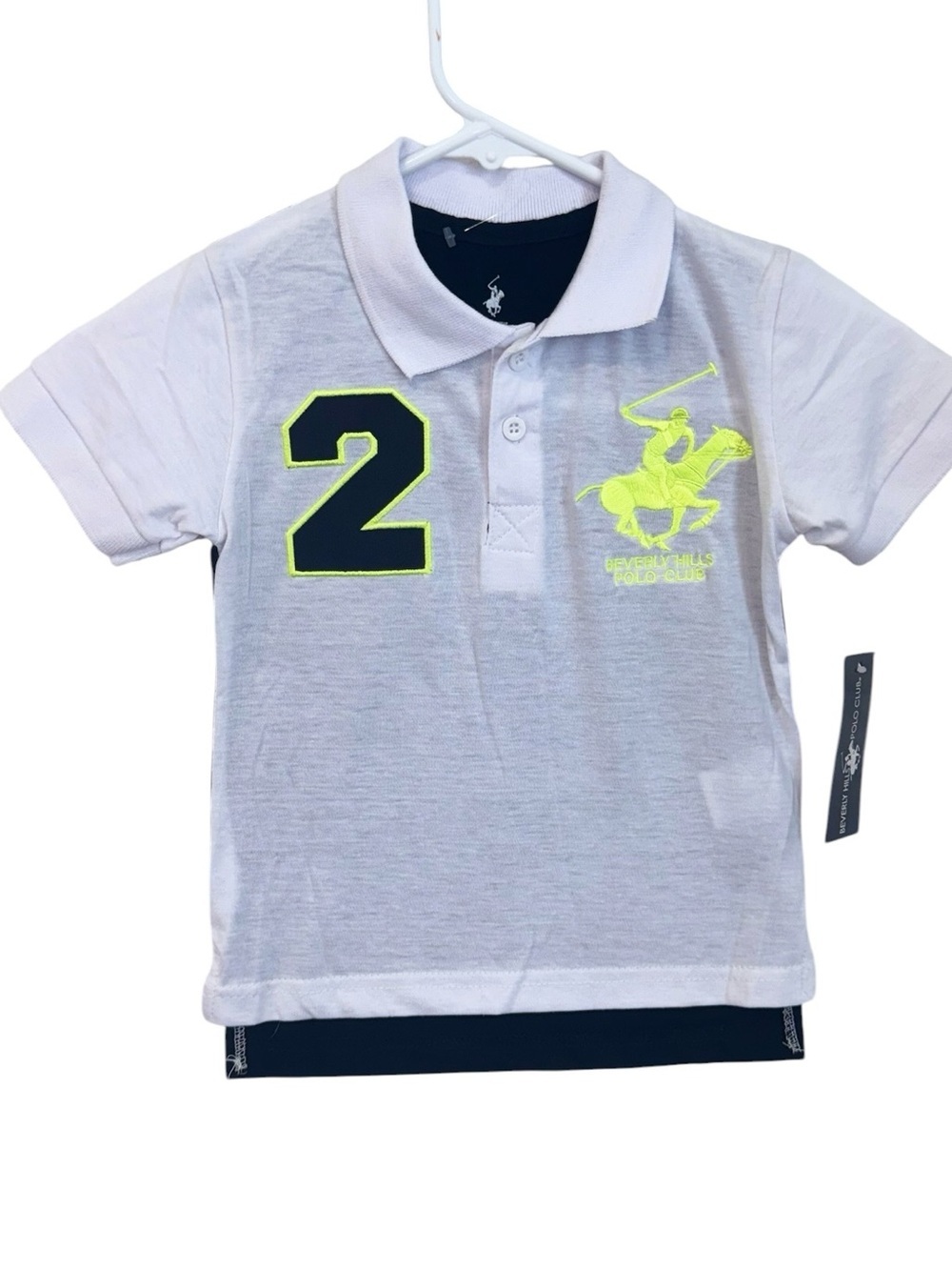 NWT Beverly Hills Polo Club Toddler Boy Polo Shirt Size 2T White & Navy